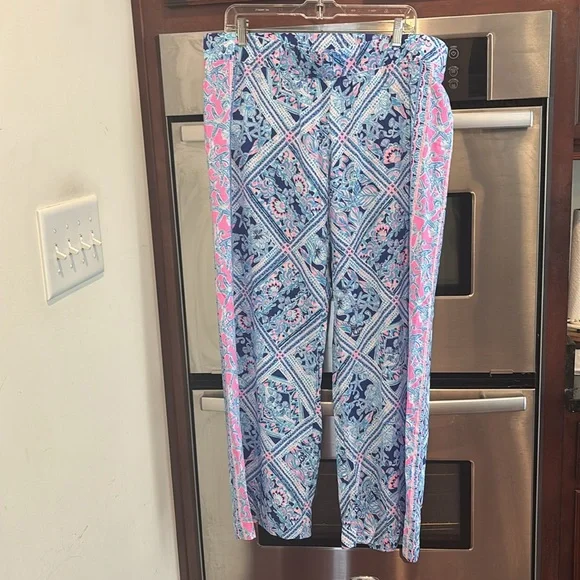 Lilly Pulitzer Bal Harbour Zanzibar Blue Mid-Rise Palazzo Flowy Pants XL beach - Picture 2 of 10